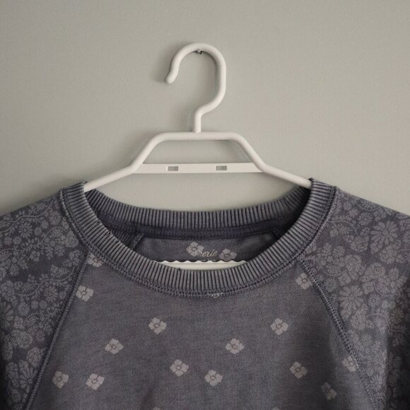 Aerie Women's XS Blue Floral Oversized Crewneck Stretch Pullover Raglan Sweater - Picture 5 of 13